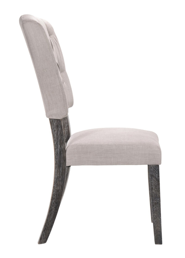 HomeRoots Set of Two Elegant Tufted Gray Linen Dining Chairs with Solid Wood Frame and Open Back Design 573400