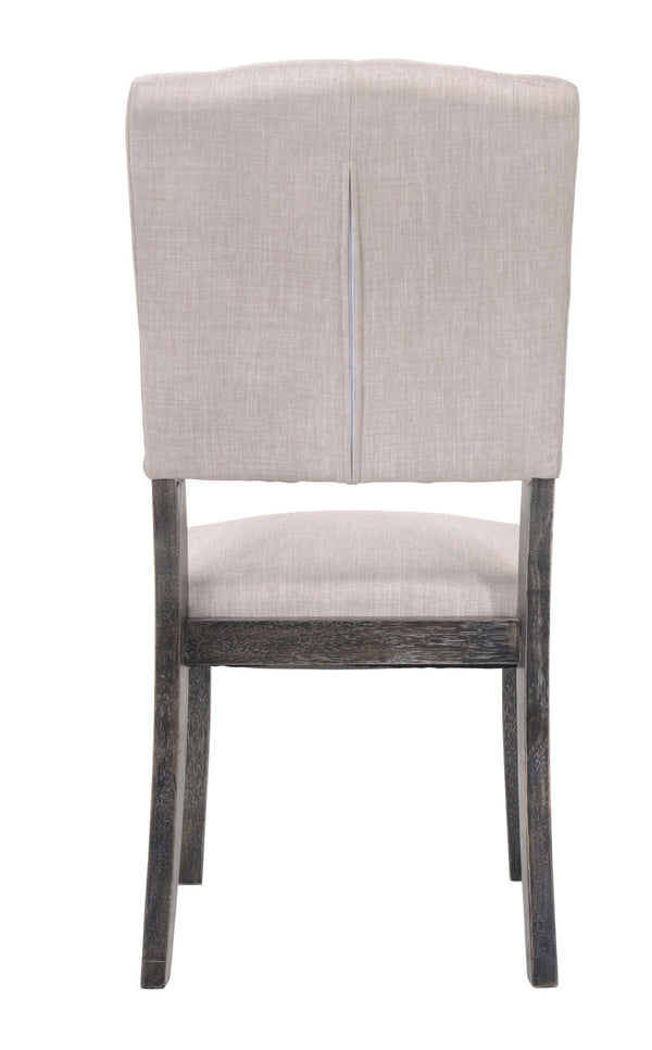 HomeRoots Set of Two Elegant Tufted Gray Linen Dining Chairs with Solid Wood Frame and Open Back Design 573400