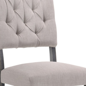 HomeRoots Set of Two Elegant Tufted Gray Linen Dining Chairs with Solid Wood Frame and Open Back Design 573400