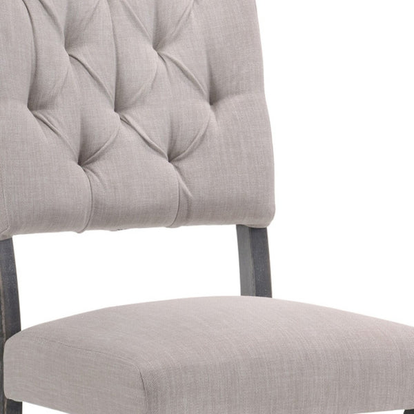 HomeRoots Set of Two Elegant Tufted Gray Linen Dining Chairs with Solid Wood Frame and Open Back Design 573400