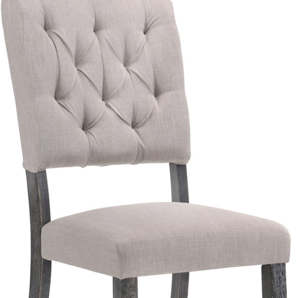 HomeRoots Set of Two Elegant Tufted Gray Linen Dining Chairs with Solid Wood Frame and Open Back Design 573400