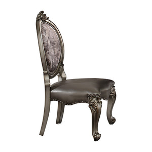 HomeRoots Set of Two King Louis High Back Side Chairs - Silver Faux Leather & Solid Wood for Elegant Spaces 573401