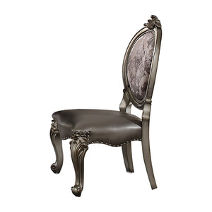 HomeRoots Set of Two King Louis High Back Side Chairs - Silver Faux Leather & Solid Wood for Elegant Spaces 573401