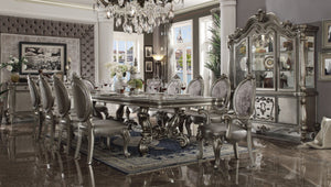 HomeRoots Set of Two King Louis High Back Side Chairs - Silver Faux Leather & Solid Wood for Elegant Spaces 573401