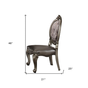 HomeRoots Set of Two King Louis High Back Side Chairs - Silver Faux Leather & Solid Wood for Elegant Spaces 573401