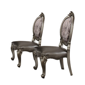 HomeRoots Set of Two King Louis High Back Side Chairs - Silver Faux Leather & Solid Wood for Elegant Spaces 573401