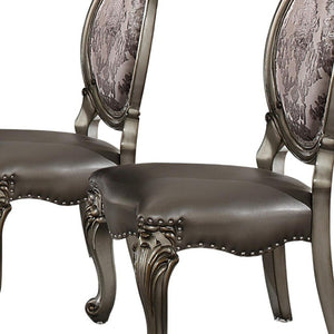 HomeRoots Set of Two King Louis High Back Side Chairs - Silver Faux Leather & Solid Wood for Elegant Spaces 573401