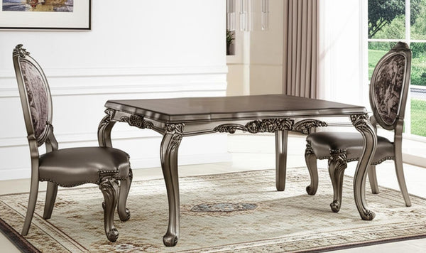 HomeRoots Set of Two King Louis High Back Side Chairs - Silver Faux Leather & Solid Wood for Elegant Spaces 573401