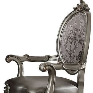 HomeRoots Set of Two Elegant Silver Faux Leather King Louis Dining Arm Chairs with Platinum Finish Legs 573402