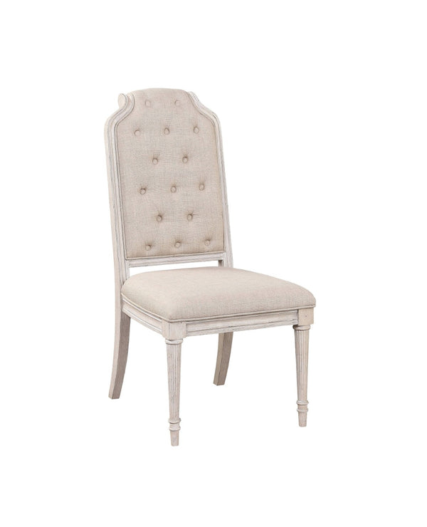 HomeRoots Set of Two Elegant Tufted Antiqued White & Champagne Upholstered Dining Chairs for Versatile Style 573403
