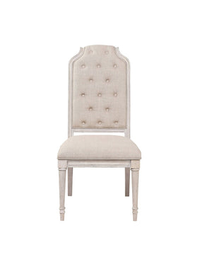 HomeRoots Set of Two Elegant Tufted Antiqued White & Champagne Upholstered Dining Chairs for Versatile Style 573403