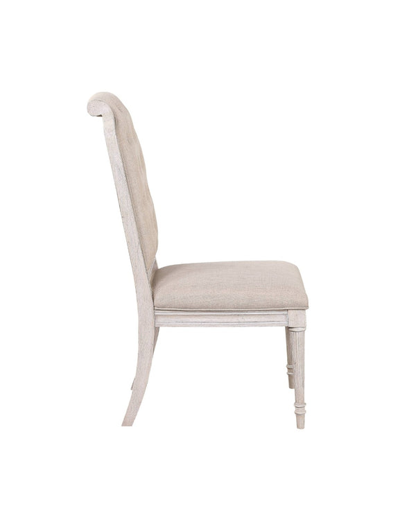 HomeRoots Set of Two Elegant Tufted Antiqued White & Champagne Upholstered Dining Chairs for Versatile Style 573403