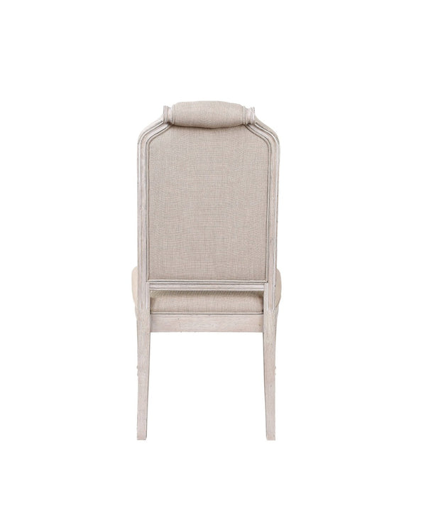 HomeRoots Set of Two Elegant Tufted Antiqued White & Champagne Upholstered Dining Chairs for Versatile Style 573403