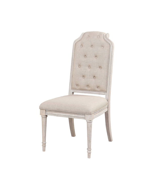 HomeRoots Set of Two Elegant Tufted Antiqued White & Champagne Upholstered Dining Chairs for Versatile Style 573403