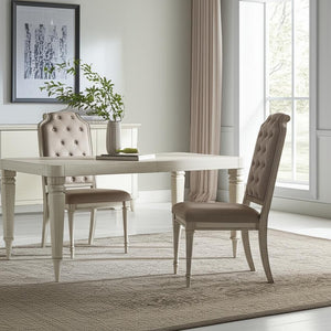 HomeRoots Set of Two Elegant Tufted Antiqued White & Champagne Upholstered Dining Chairs for Versatile Style 573403