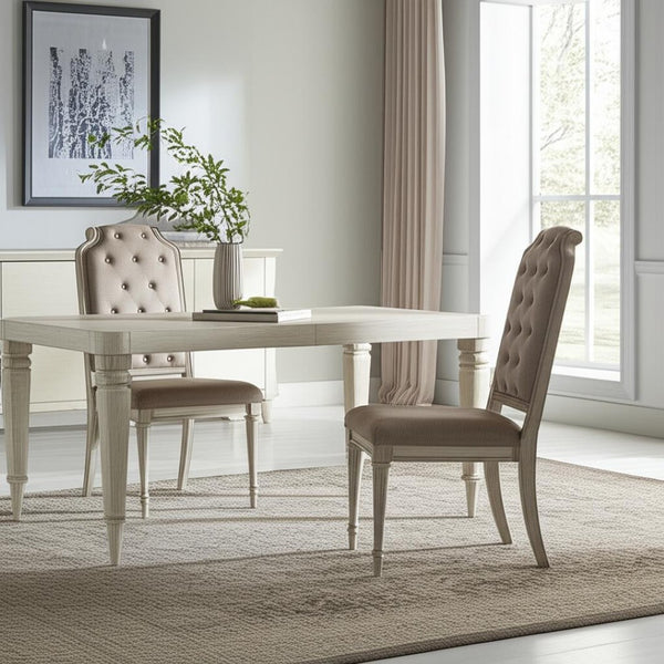 HomeRoots Set of Two Elegant Tufted Antiqued White & Champagne Upholstered Dining Chairs for Versatile Style 573403