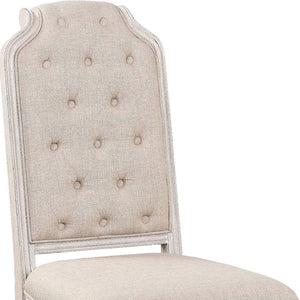HomeRoots Set of Two Elegant Tufted Antiqued White & Champagne Upholstered Dining Chairs for Versatile Style 573403