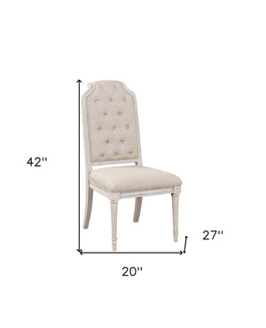 HomeRoots Set of Two Elegant Tufted Antiqued White & Champagne Upholstered Dining Chairs for Versatile Style 573403