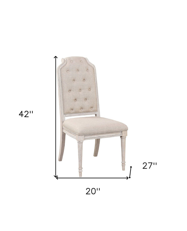 HomeRoots Set of Two Elegant Tufted Antiqued White & Champagne Upholstered Dining Chairs for Versatile Style 573403