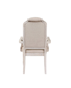 HomeRoots Set of Two Elegant Tufted Antiqued White & Champagne Upholstered Dining Arm Chairs for Any Space 573404