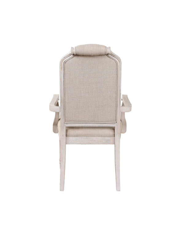 HomeRoots Set of Two Elegant Tufted Antiqued White & Champagne Upholstered Dining Arm Chairs for Any Space 573404