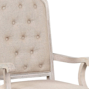 HomeRoots Set of Two Elegant Tufted Antiqued White & Champagne Upholstered Dining Arm Chairs for Any Space 573404
