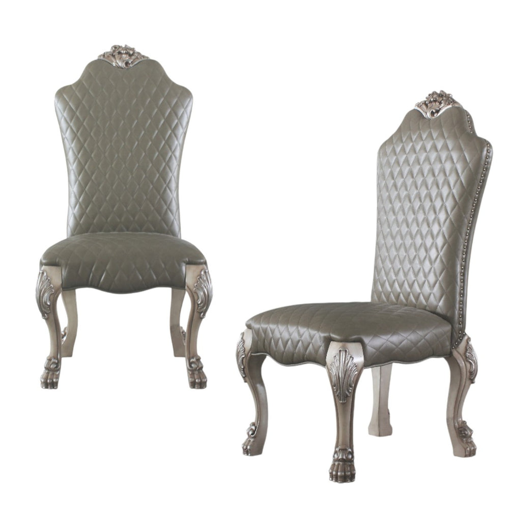 HomeRoots Set of Two Stylish Tufted Gray Faux Leather Dining Chairs - Versatile Comfort for Any Space 573405