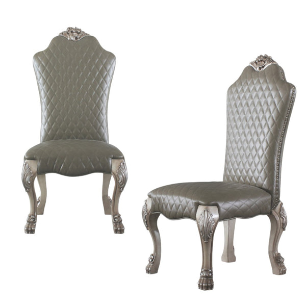 HomeRoots Set of Two Stylish Tufted Gray Faux Leather Dining Chairs - Versatile Comfort for Any Space 573405