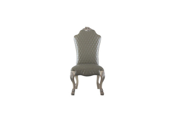 HomeRoots Set of Two Stylish Tufted Gray Faux Leather Dining Chairs - Versatile Comfort for Any Space 573405