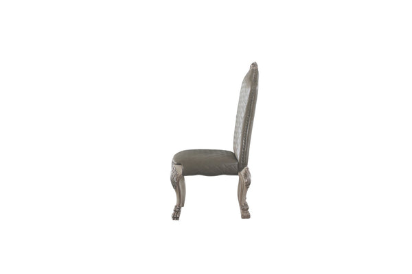 HomeRoots Set of Two Stylish Tufted Gray Faux Leather Dining Chairs - Versatile Comfort for Any Space 573405