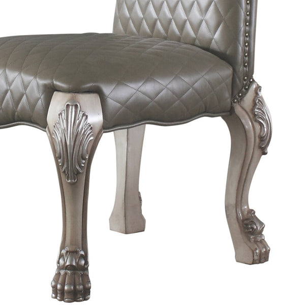 HomeRoots Set of Two Stylish Tufted Gray Faux Leather Dining Chairs - Versatile Comfort for Any Space 573405