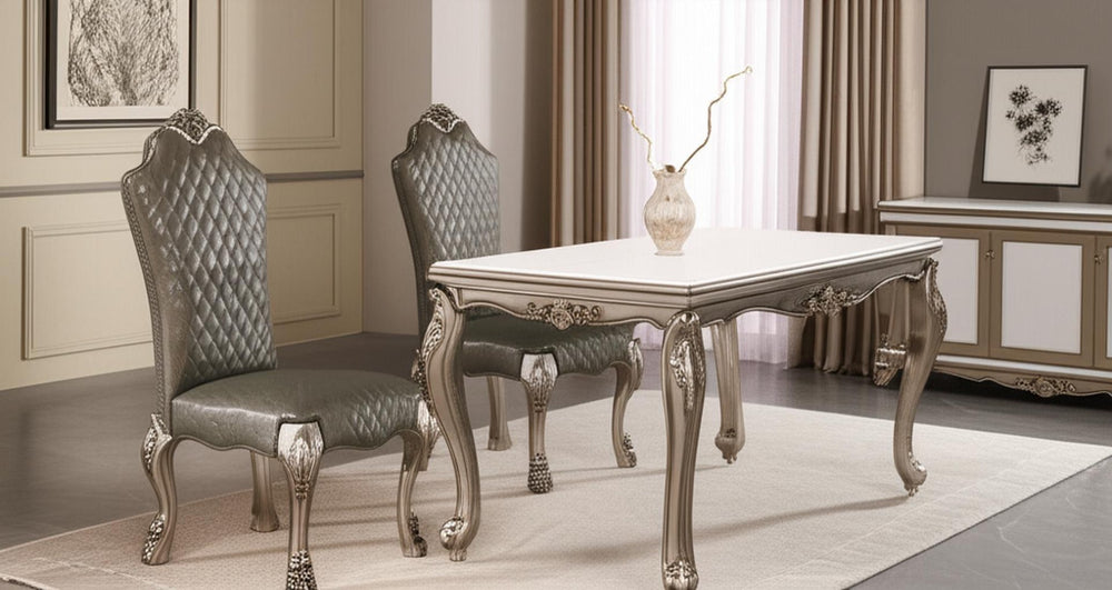 HomeRoots Set of Two Stylish Tufted Gray Faux Leather Dining Chairs - Versatile Comfort for Any Space 573405