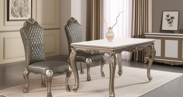 HomeRoots Set of Two Stylish Tufted Gray Faux Leather Dining Chairs - Versatile Comfort for Any Space 573405