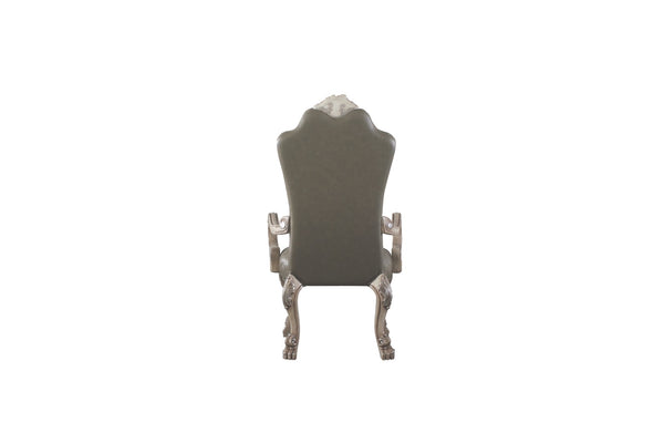 HomeRoots Set of Two Stylish Tufted Gray Faux Leather Dining Arm Chairs – Versatile & Easy-Care Seating 573406