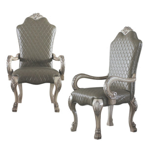 HomeRoots Set of Two Stylish Tufted Gray Faux Leather Dining Arm Chairs – Versatile & Easy-Care Seating 573406