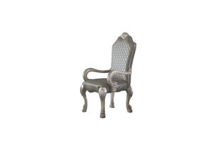 HomeRoots Set of Two Stylish Tufted Gray Faux Leather Dining Arm Chairs – Versatile & Easy-Care Seating 573406