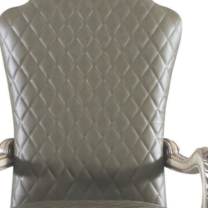 HomeRoots Set of Two Stylish Tufted Gray Faux Leather Dining Arm Chairs – Versatile & Easy-Care Seating 573406
