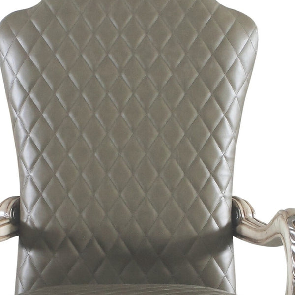 HomeRoots Set of Two Stylish Tufted Gray Faux Leather Dining Arm Chairs – Versatile & Easy-Care Seating 573406