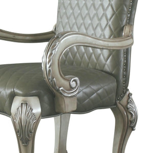 HomeRoots Set of Two Stylish Tufted Gray Faux Leather Dining Arm Chairs – Versatile & Easy-Care Seating 573406