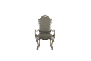 HomeRoots Set of Two Stylish Tufted Gray Faux Leather Dining Arm Chairs – Versatile & Easy-Care Seating 573406
