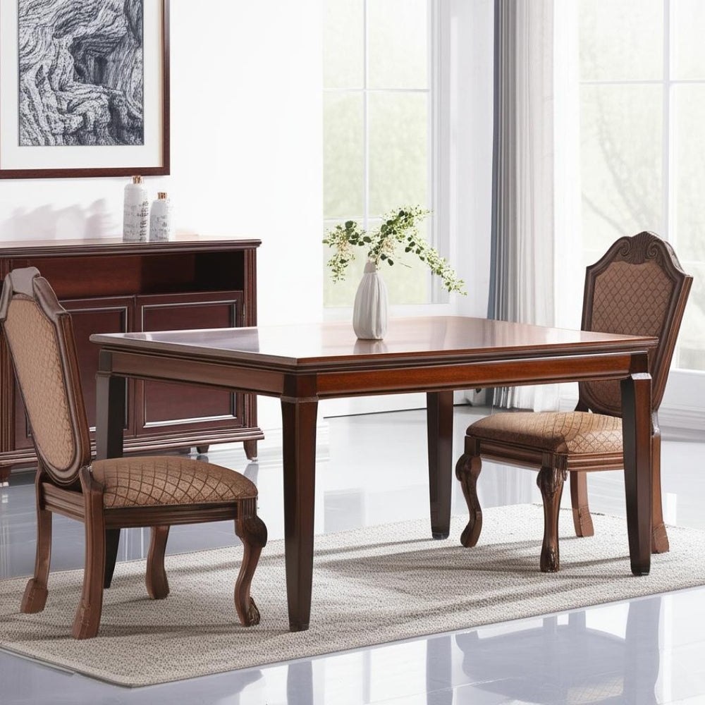 HomeRoots Set of Two Elegant Tan Upholstered Dining Chairs with Redwood Legs for Versatile Home Style 573408