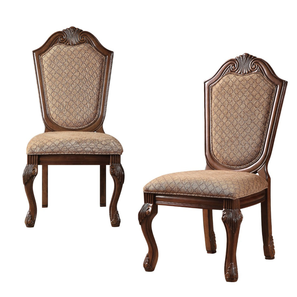 HomeRoots Set of Two Elegant Tan Upholstered Dining Chairs with Redwood Legs for Versatile Home Style 573408