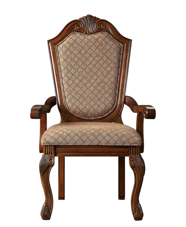 HomeRoots Set of Two Tan Upholstered Dining Arm Chairs with Redwood Legs - Stylish, Versatile, and Durable Seating 573409