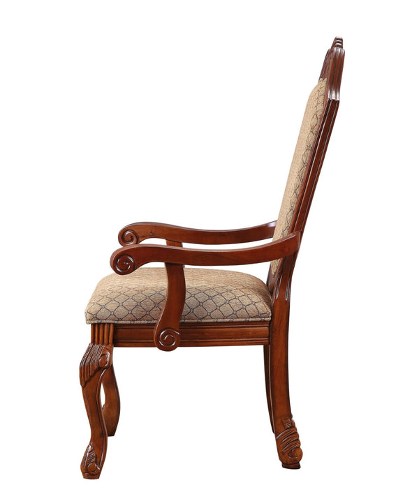 HomeRoots Set of Two Tan Upholstered Dining Arm Chairs with Redwood Legs - Stylish, Versatile, and Durable Seating 573409