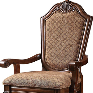 HomeRoots Set of Two Tan Upholstered Dining Arm Chairs with Redwood Legs - Stylish, Versatile, and Durable Seating 573409