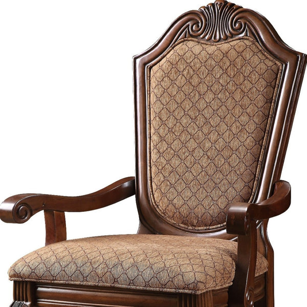 HomeRoots Set of Two Tan Upholstered Dining Arm Chairs with Redwood Legs - Stylish, Versatile, and Durable Seating 573409