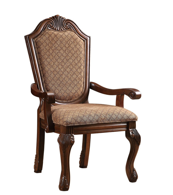 HomeRoots Set of Two Tan Upholstered Dining Arm Chairs with Redwood Legs - Stylish, Versatile, and Durable Seating 573409
