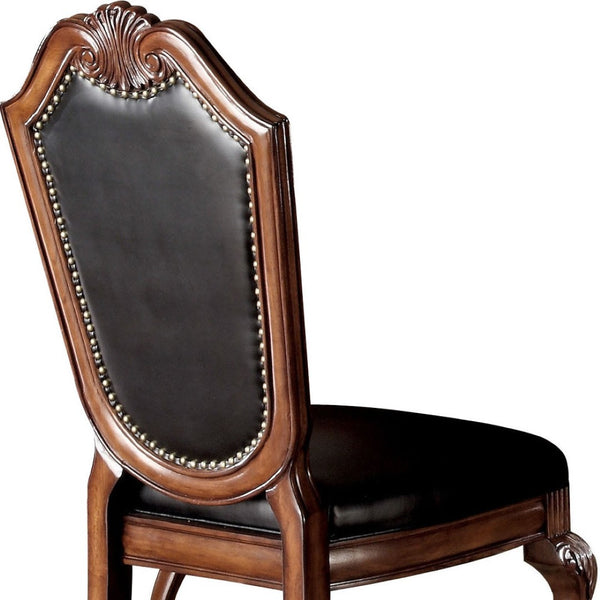 HomeRoots Set of Two Stylish Black Faux Leather Dining Chairs with Redwood Legs – Versatile Home Accent Design 573410