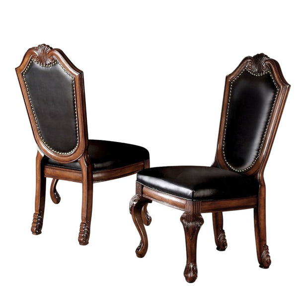 HomeRoots Set of Two Stylish Black Faux Leather Dining Chairs with Redwood Legs – Versatile Home Accent Design 573410