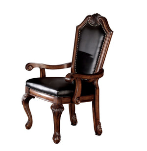 HomeRoots Set of Two Stylish Black and Redwood Faux Leather Dining Arm Chairs for Elegant Home Décor 573411